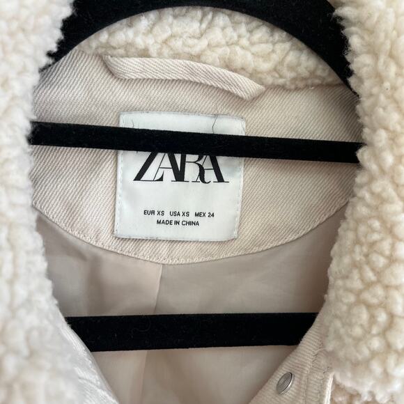 ZARA Faux Shearling Bomber Jacket Cream - Picture 5 of 7